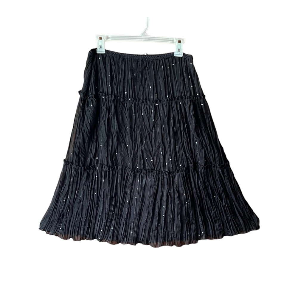 Black sequin boho gothic whimsy sparkle tiered skirt.  M
